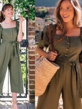 Gal Meets Glam Sylvie Green Linen Jumpsuit size 14 Pockets Belted NWT Wide Leg